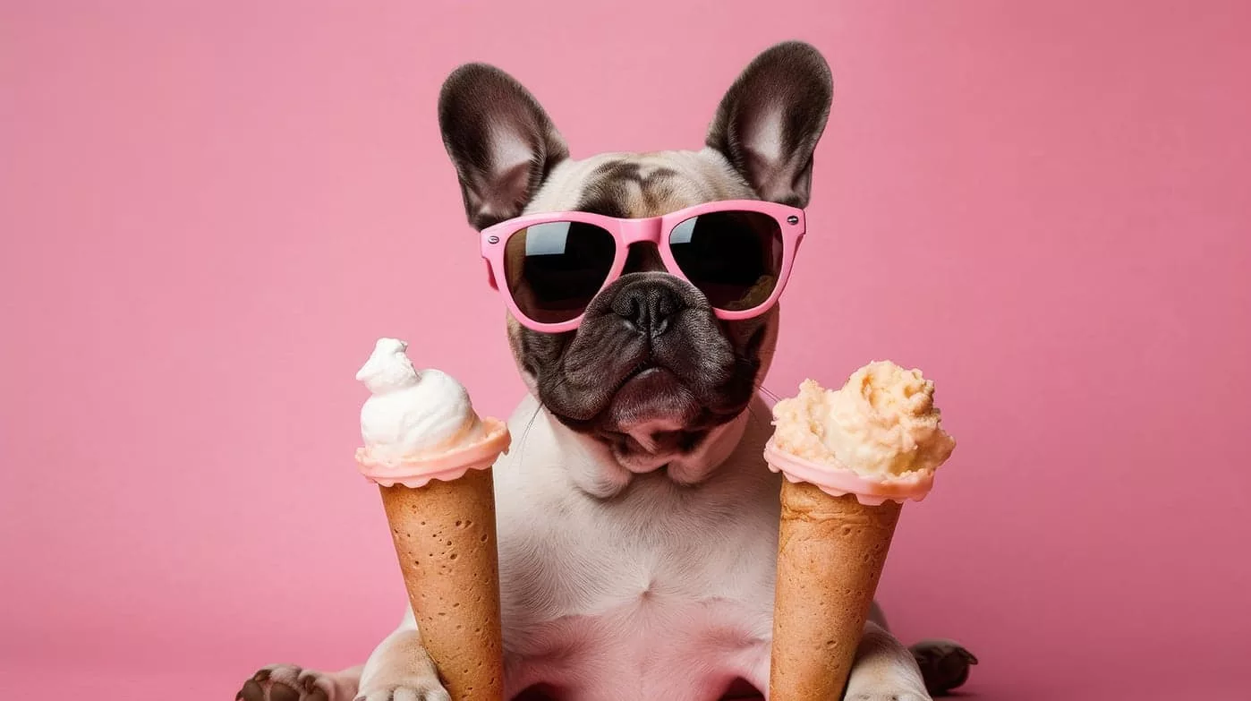 Hund mit Sonnenbrille und Eis, Hunde mitnehmen und den Urlaub genießen in den Steiger Hotels