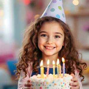 Mädchen feiert Geburtstag mit Geburtstagstorte in den Steiger Hotels