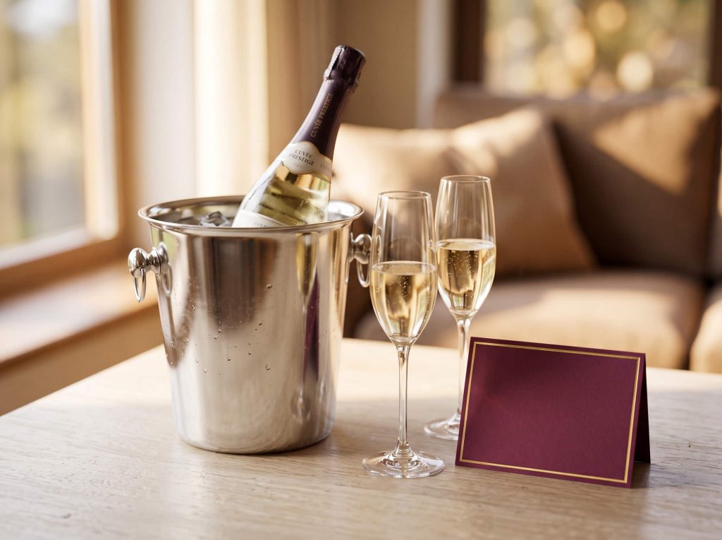 Gekühlter Sekt mit zwei Gläsern — Sektgruß aufs Zimmer in den STEIGER Hotels